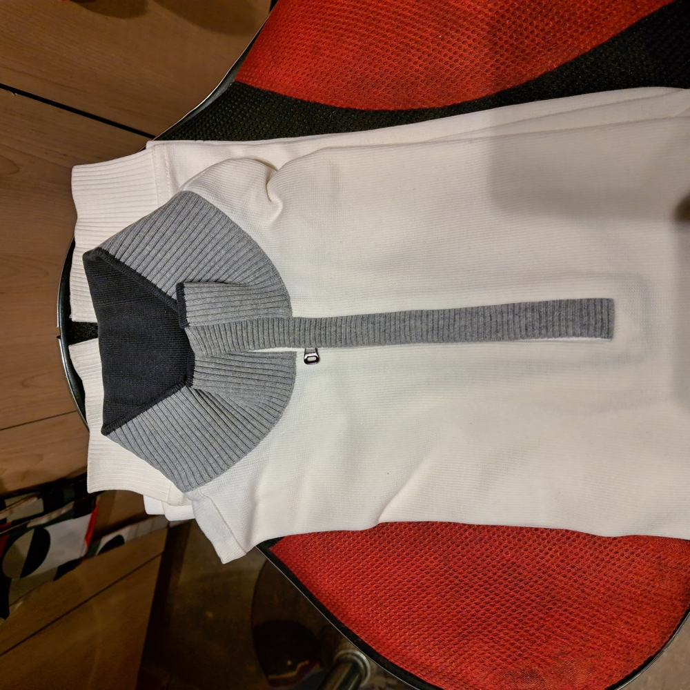 Hugo Boss White and Gray Zip-Up Top